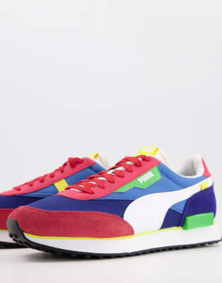 Puma Future Rider Play On Trainers In Red And Blue Faoswalim