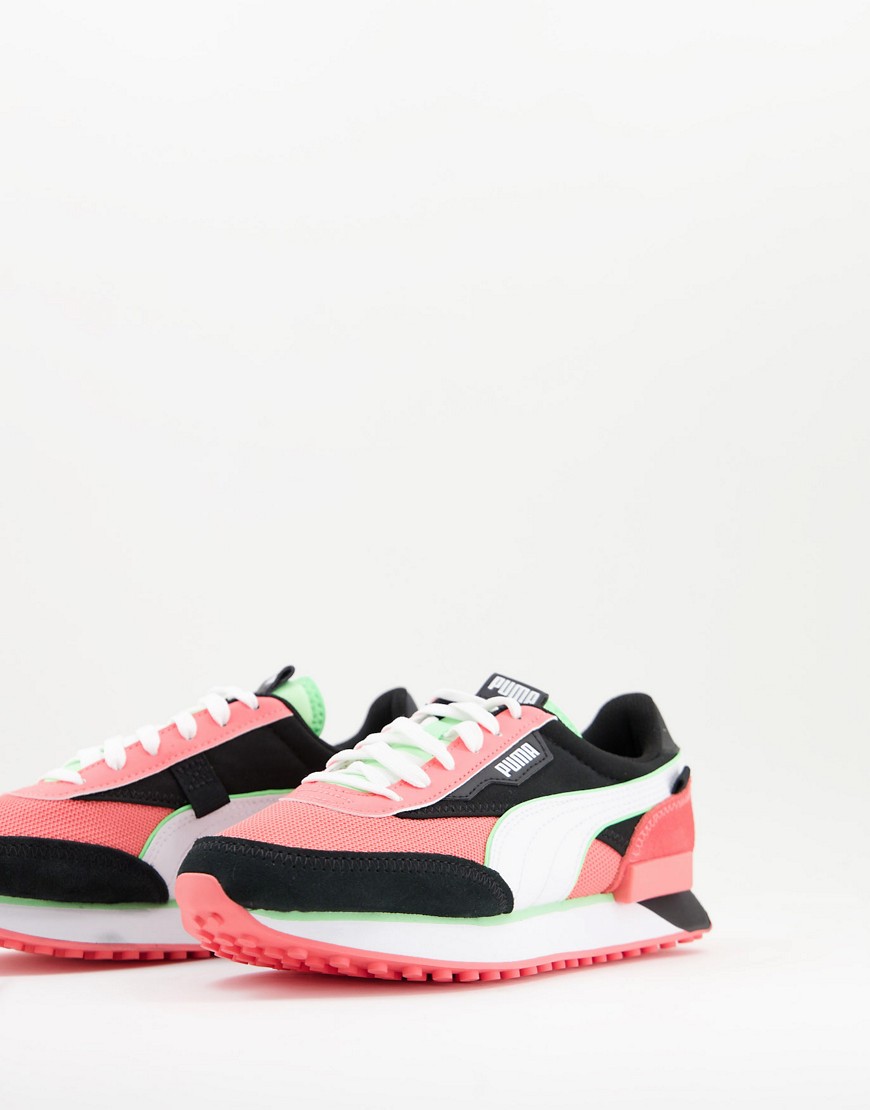 Puma Future Rider sneakers in coral and black-Pink