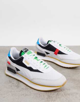 Puma Future Rider Sneakers In White And Green