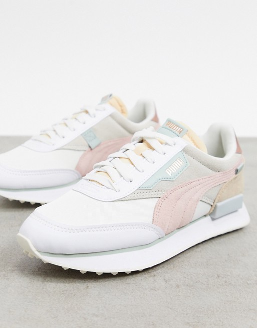 Puma Future Rider trainers in beige and pink