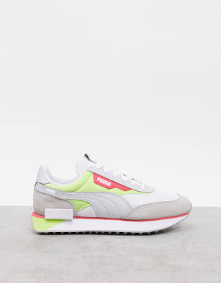 gray and pink puma shoes