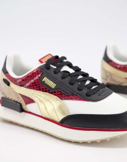 Puma Future Rider Wild Disco Sneakers In Gold And Snake Print Asos