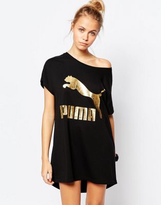 Puma | Puma Gold Collection T-Shirt Dress With Metallic Logo