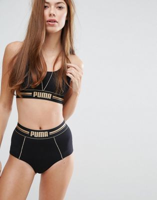 puma gold logo cross back bra