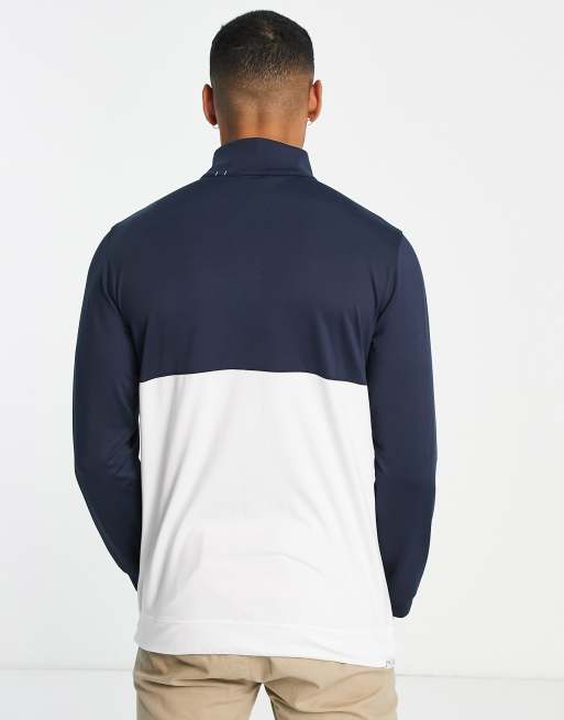 PUMA Golf Gamer Felpa con zip corta blu navy e bianca colorblock ASOS