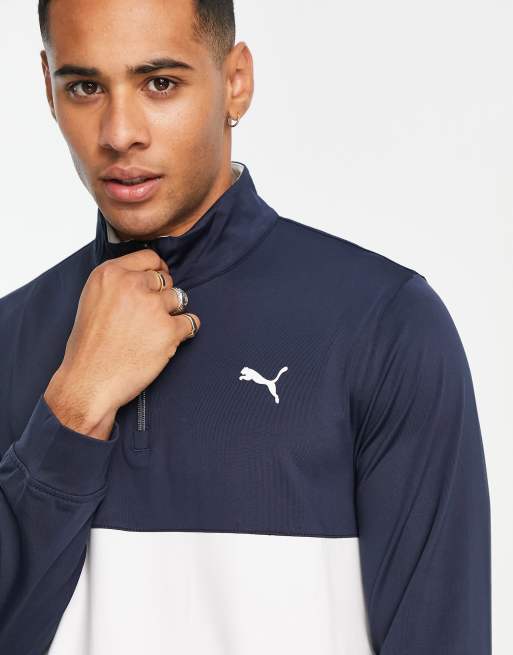 PUMA – Golf Gamer – Marinblå, vit och blockfärgad sweatshirt med kort dragkedja, 4 av 4