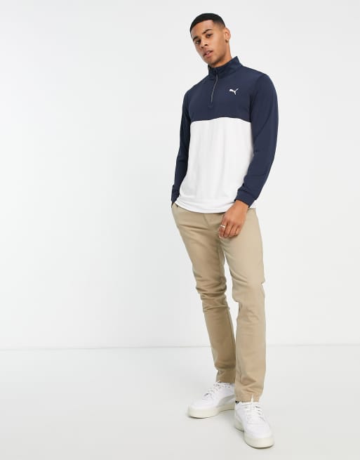 Puma Golf – Gamer – Sweatshirt mit 1/4-Reißverschluss im Farbblockdesign in Marine und Weiß, 3 von 4