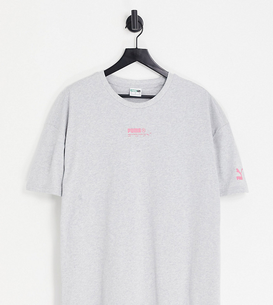 puma - grå och rosa stentvättad t-shirt i oversize, endast hos asos-grå/a