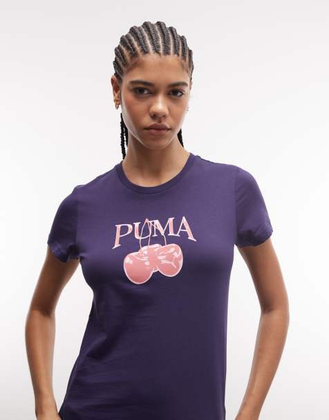 Puma Graphic cherry tee crew neck in deep plum - view 1