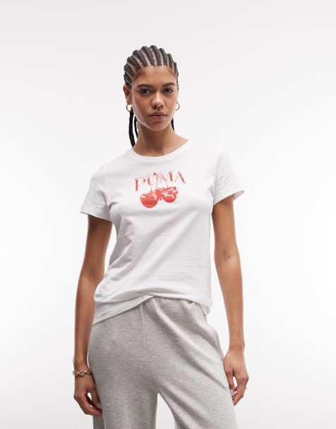 Puma Graphic cherry tee crew neck in puma white