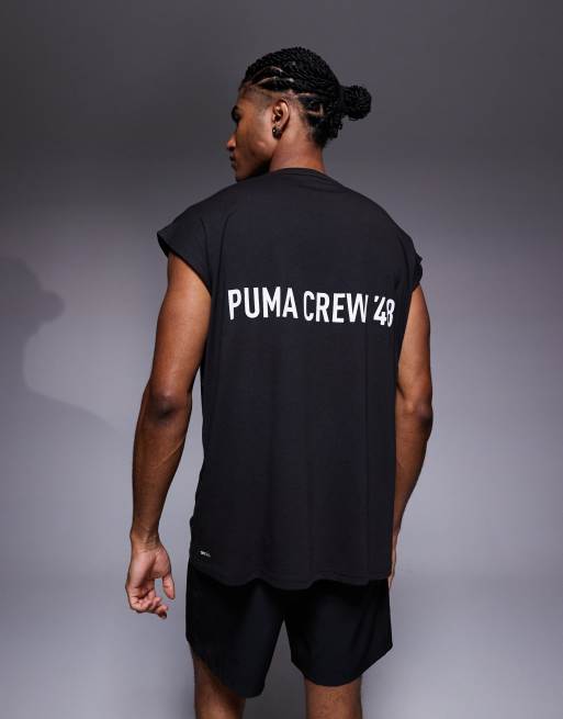 Puma Graphic cutoff back print tank in black
