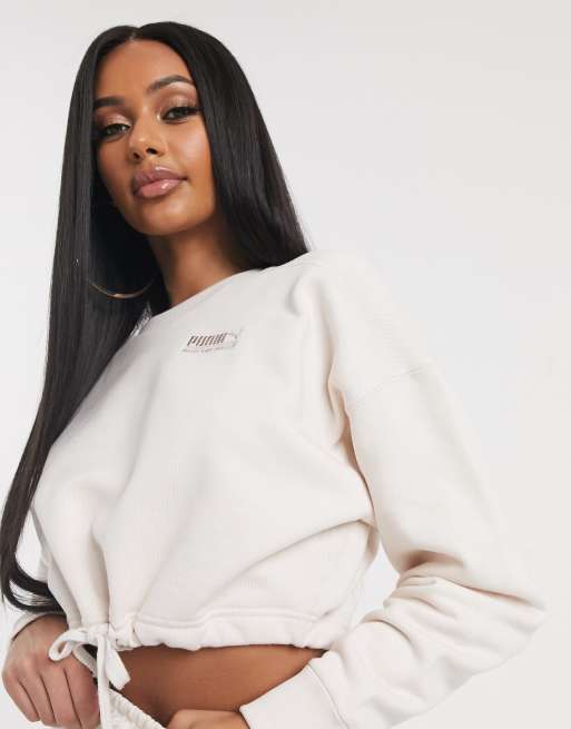 Puma heavy fleece 2025 cropped sweatshirt pastel parchment