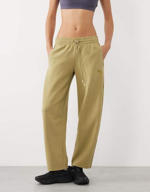 Puma Her relaxed barrel leg pants in khaki green, 2 of 5