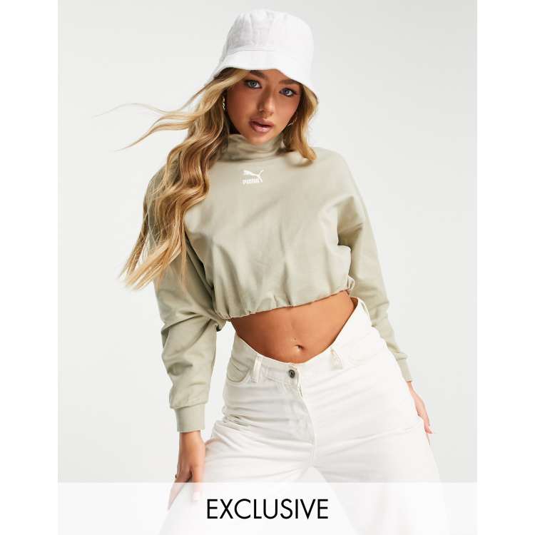 Puma high neck crop sweatshirt in beige exclusive to ASOS