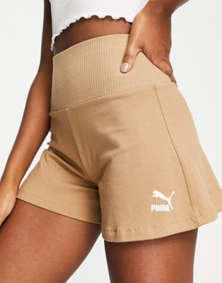 Puma high waisted boxer shorts in light brown - exclusive to ASOS