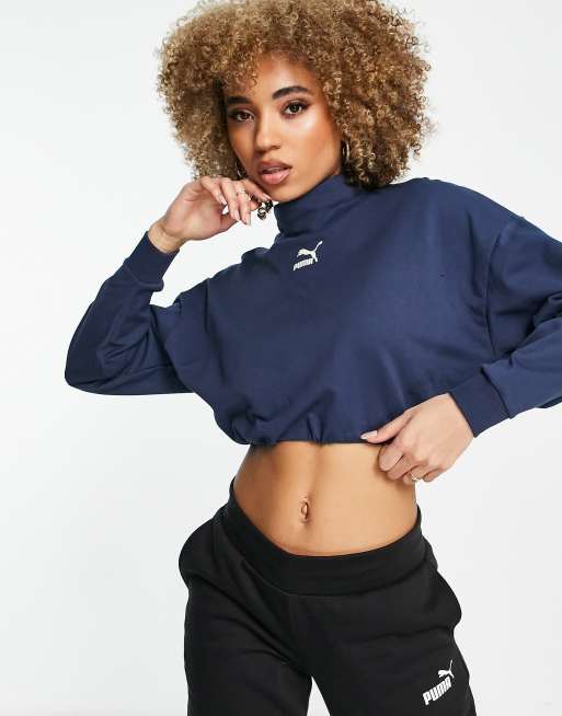 Puma Hochgeschlossenes Sweatshirt mit kurzem Schnitt in Dunkelblau exklusiv bei ASOS ASOS