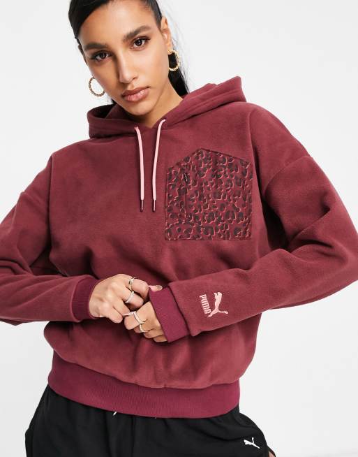 Puma hoodie in burgundy with furry pocket