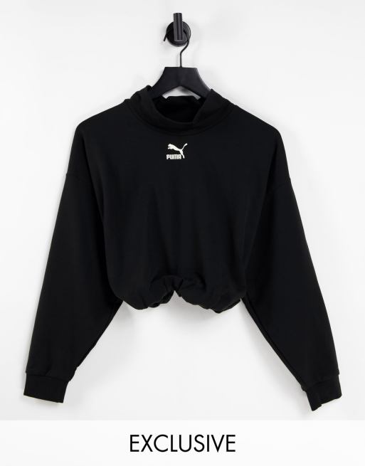 Puma - Hooggesloten cropped sweater met col in zwart