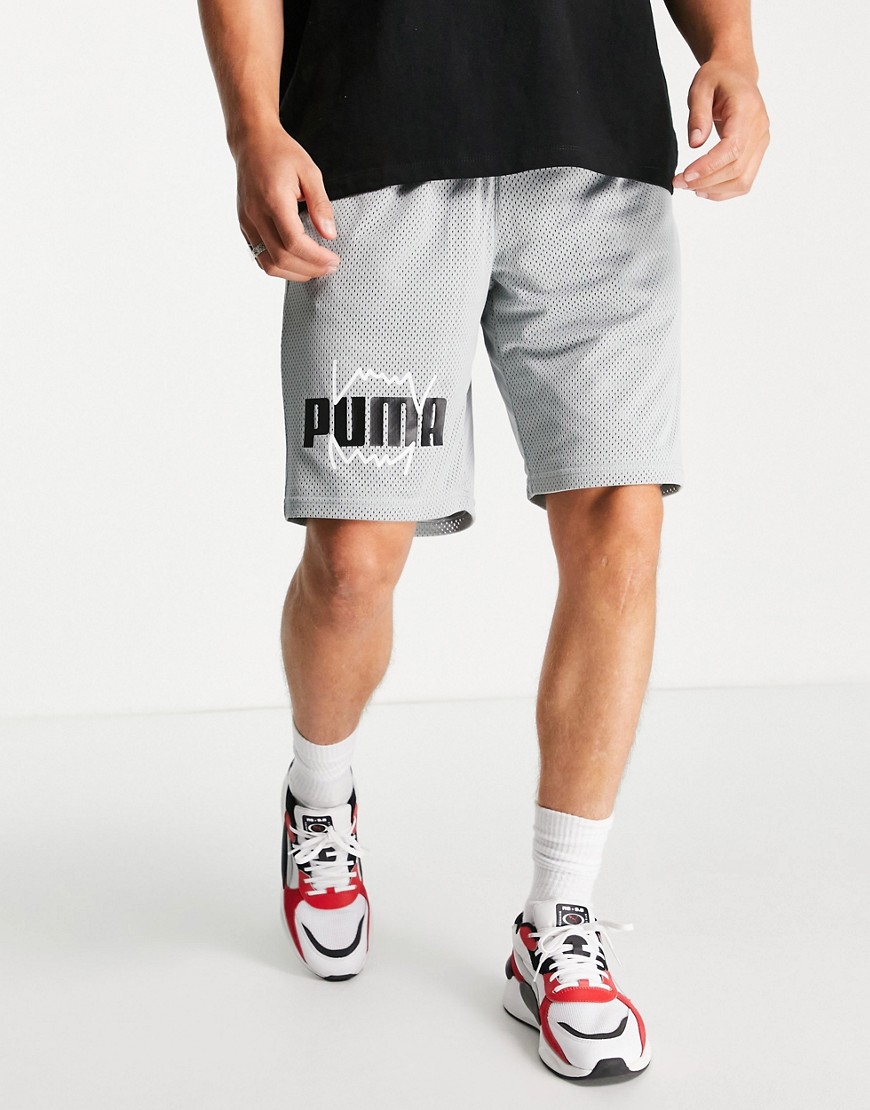 Puma Hoops mesh logo shorts in gray-Grey