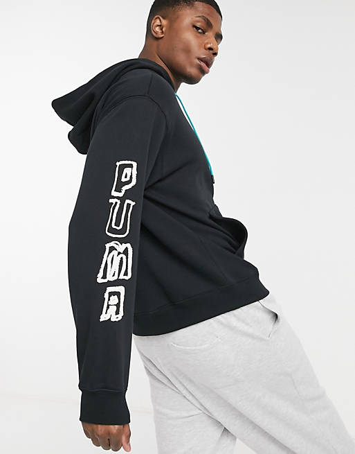 Puma Hoops oversized logo hoodie in black | ASOS