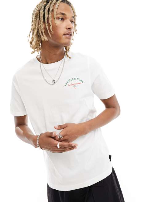 PUMA - Hvid T-shirt med grafisk pizzaprint på ryggen, 2 af 4