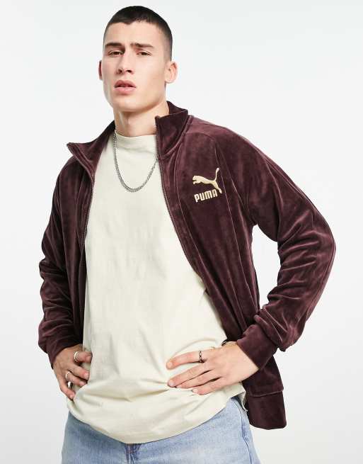 Puma Icon velour track jacket in burgundy and gold