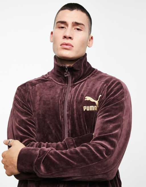 Puma Icon velour track jacket in burgundy and gold