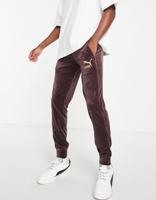 Puma Icon velour track pants in burgundy and gold - ASOS Price Checker