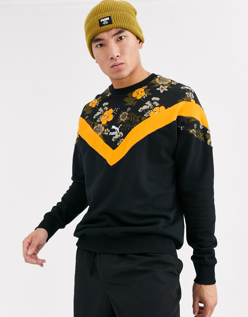 Puma Iconic Floral Sweatshirt In Black | ModeSens