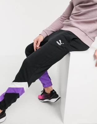 black and purple joggers