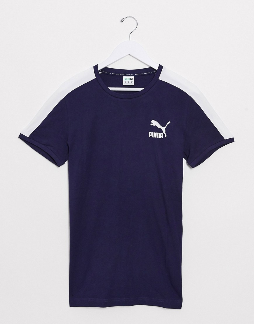 Puma – Iconic T7 – Blå t-shirt med smal passform-Marinblå
