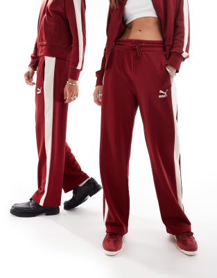 PUMA Iconic T7 straight leg track pants in burgundy ASOS