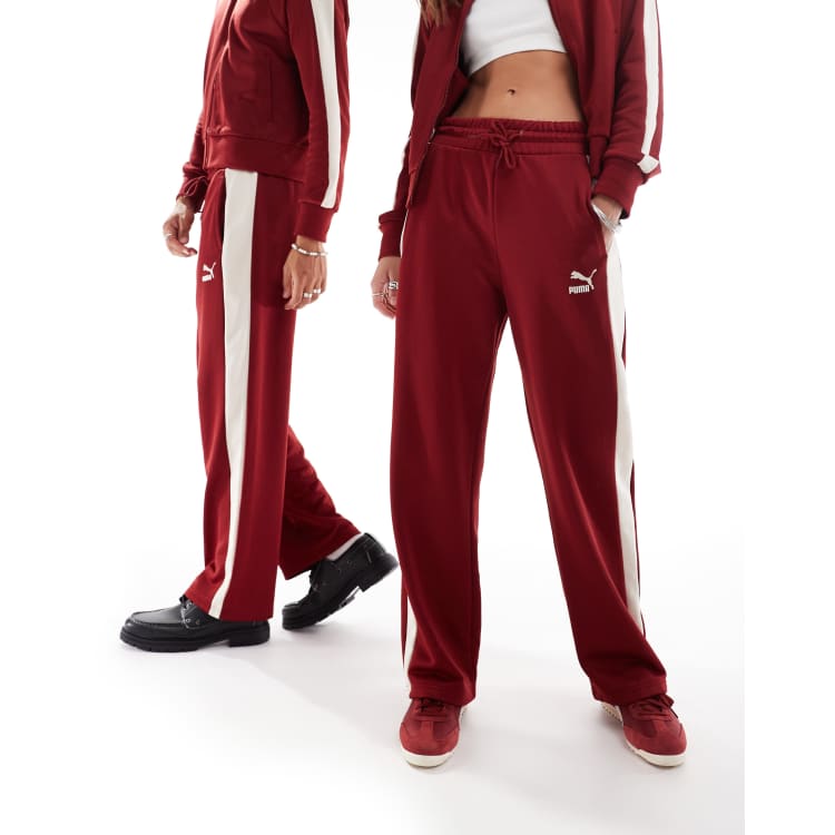 PUMA Iconic T7 straight leg track pants in burgundy