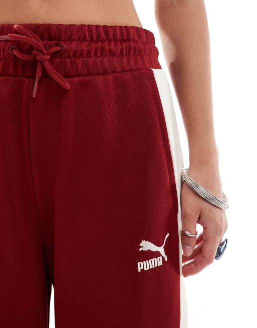 PUMA Iconic T7 straight leg track pants in burgundy ASOS