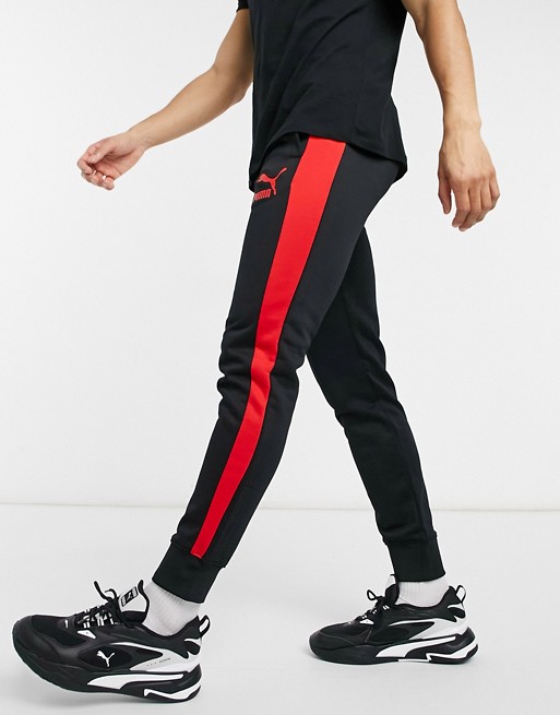Puma Iconic T7 track pants in black and red