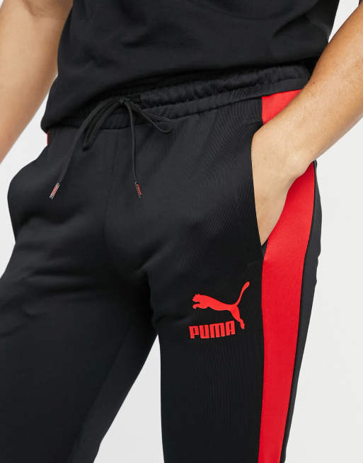 Puma T7 ICONIC Track Pants Black-Hot Heat