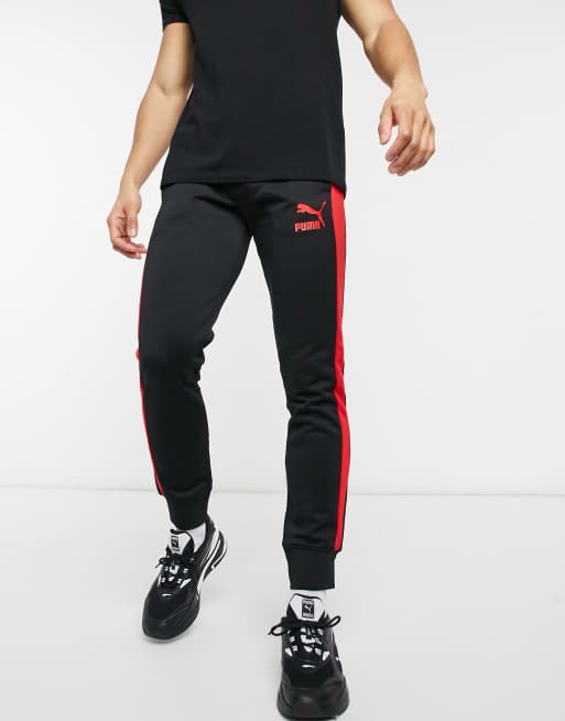 Puma Iconic T7 track pants in black and red ASOS