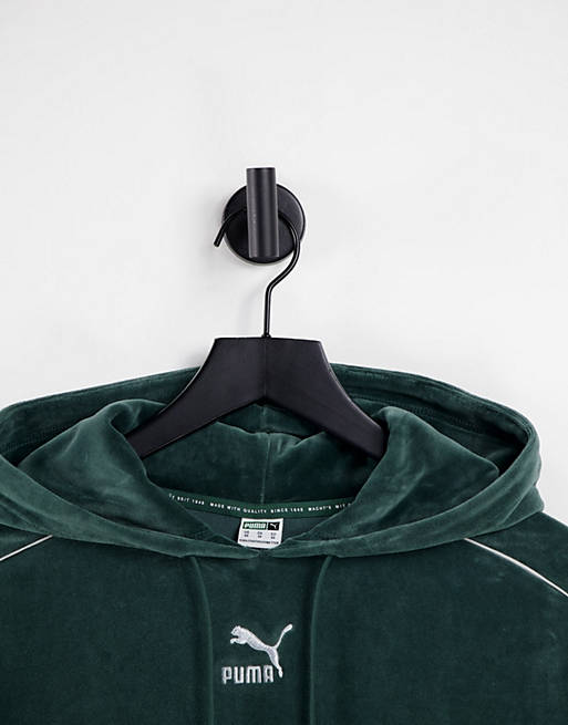 Puma Iconic T7 velour hoodie in green