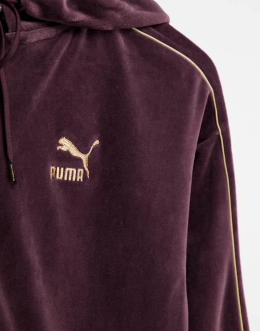 Puma - Iconic T7 - Velours hoodie met ritssluiting in bordeauxrood en goud, 2 van 4