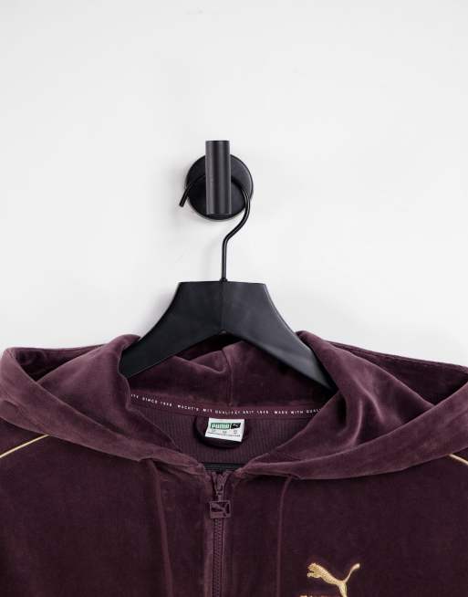 Puma - Iconic T7 - Velours hoodie met ritssluiting in bordeauxrood en goud, 4 van 4