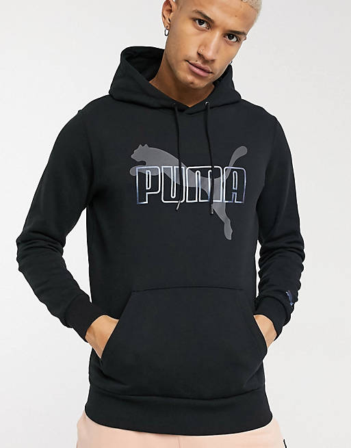 Puma iridescent graphic hoodie in black | ASOS