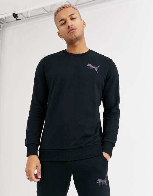 puma exclusive oversized organic cotton rainbow sweatshirt in black
