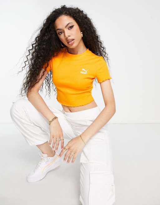 PUMA – Jaskrawopomarańczowy krótki top z karbowanym brzegiem – Tylko w ASOS