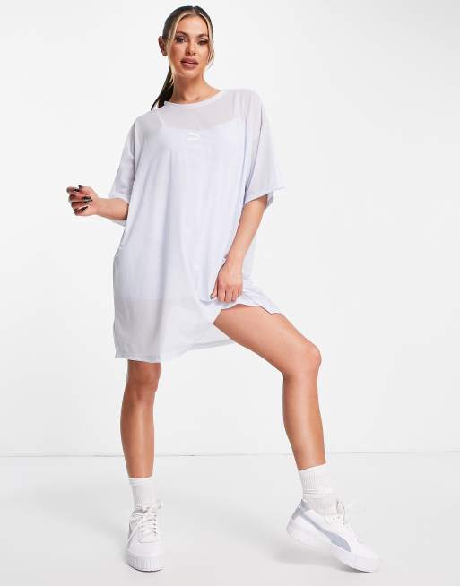 PUMA – Jasnoniebieska sukienka t-shirtowa z siateczki z organzy – tylko w ASOS