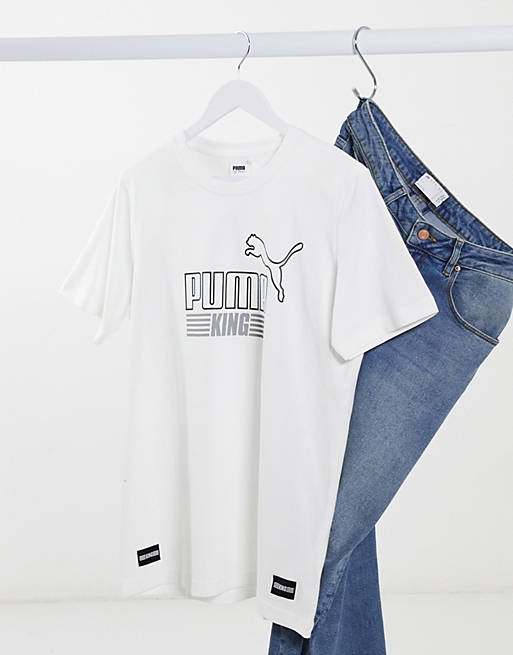 Puma King large chest logo t-shirt in white | ASOS