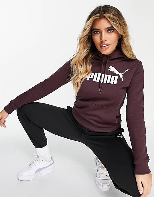 Women Puma large logo hoodie in burgundy 