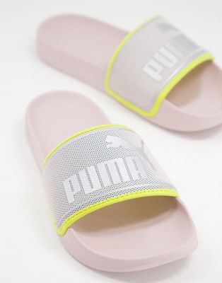 Puma Leadcat sliders in pink and grey