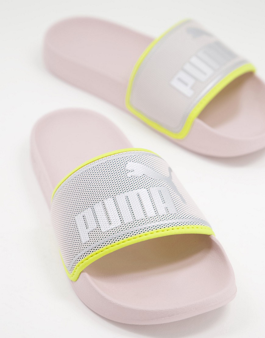 PUMA Leadcat slides in pink and gray