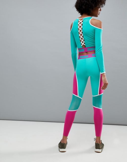 Puma – Leggings mit Netzeinsatz in Rosa und Grün – Exklusiv nur bei ASOS, 2 von 4
