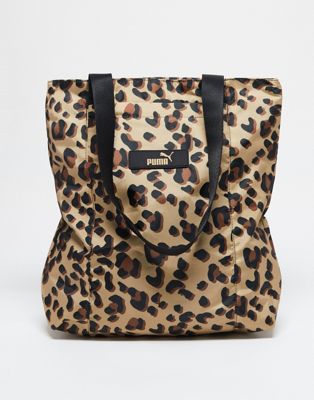Puma leopard print tote bag in tan and black